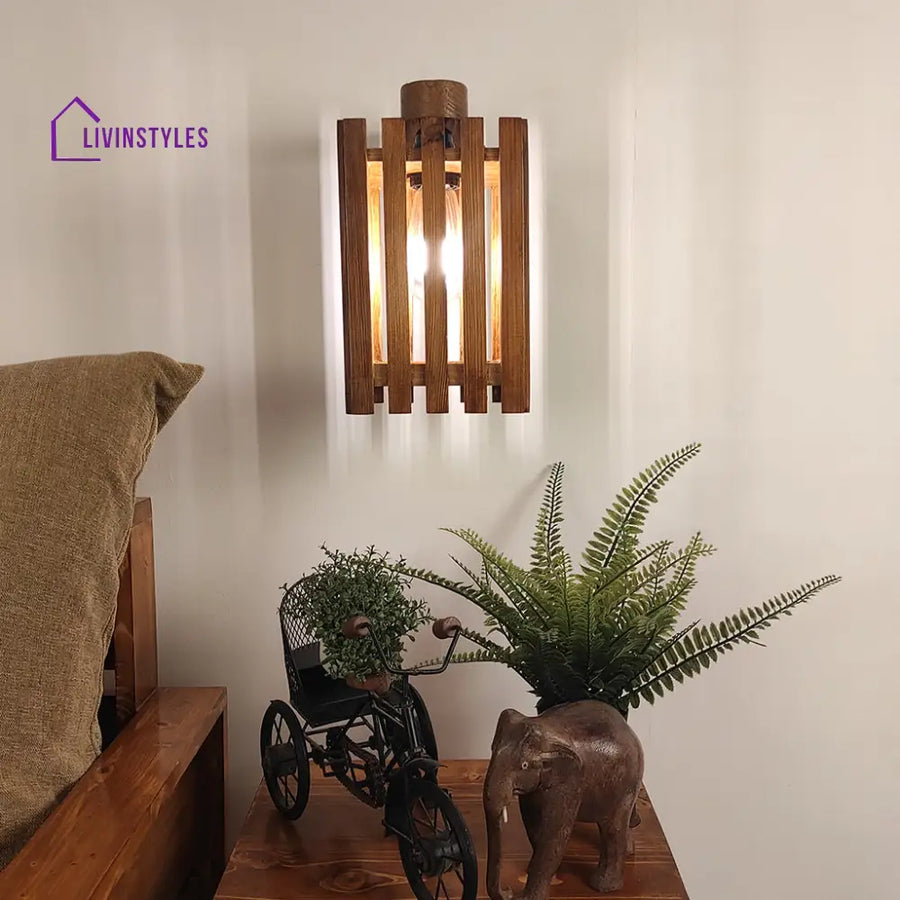 Elegant Brown Wooden Wall Light Lights