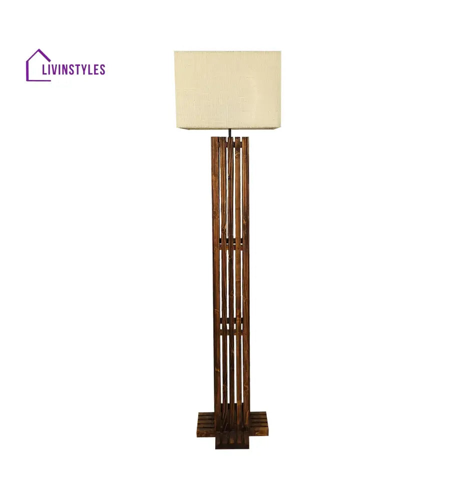 Elegant Wooden Floor Lamp With Brown Base And Premium Beige Fabric Lampshade Lamps