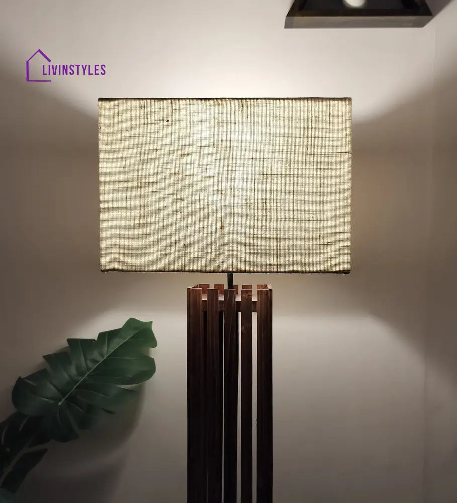 Elegant Wooden Floor Lamp With Brown Base And Premium Beige Fabric Lampshade Lamps