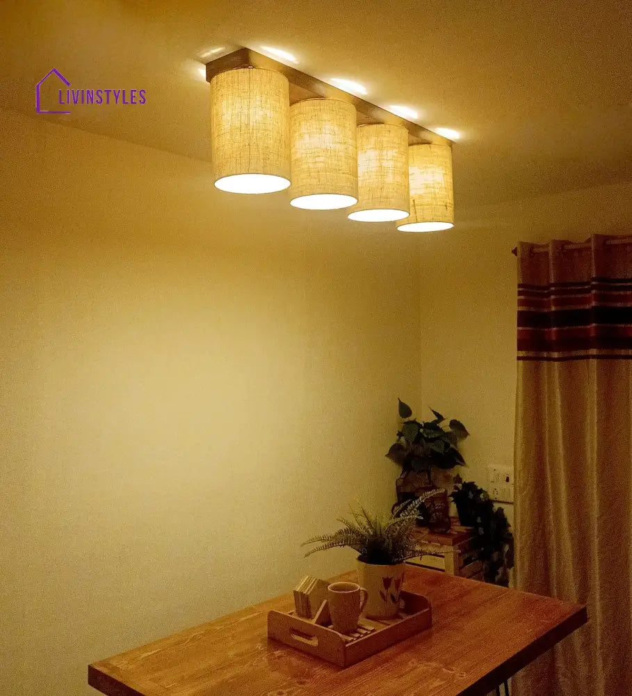 Elementary Brown Wooden 4 Series Ceiling Lamp Lights