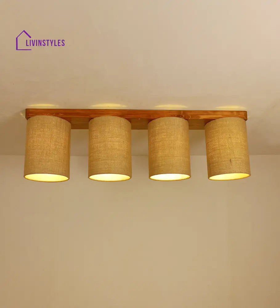 Elementary Brown Wooden 4 Series Ceiling Lamp Lights