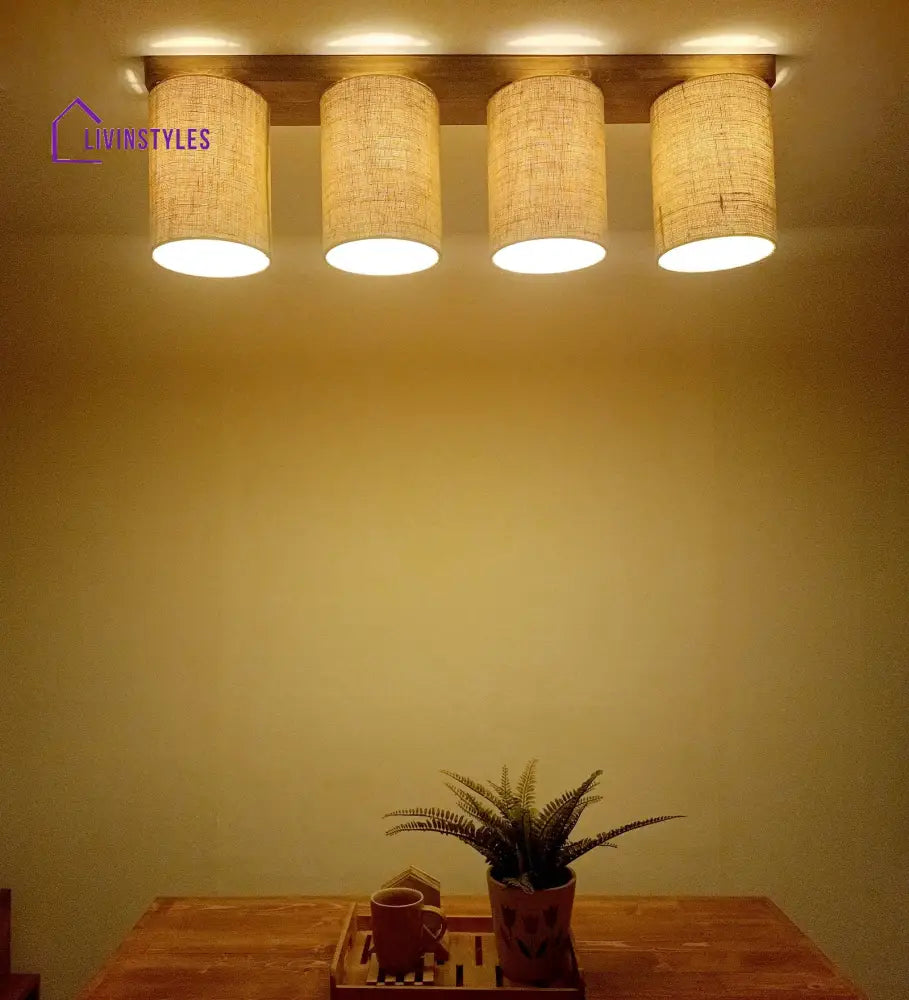 Elementary Brown Wooden 4 Series Ceiling Lamp Lights