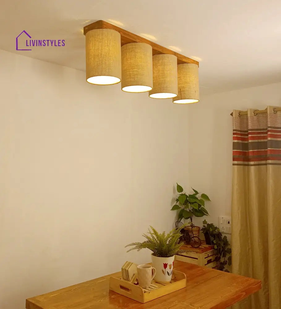 Elementary Brown Wooden 4 Series Ceiling Lamp Lights