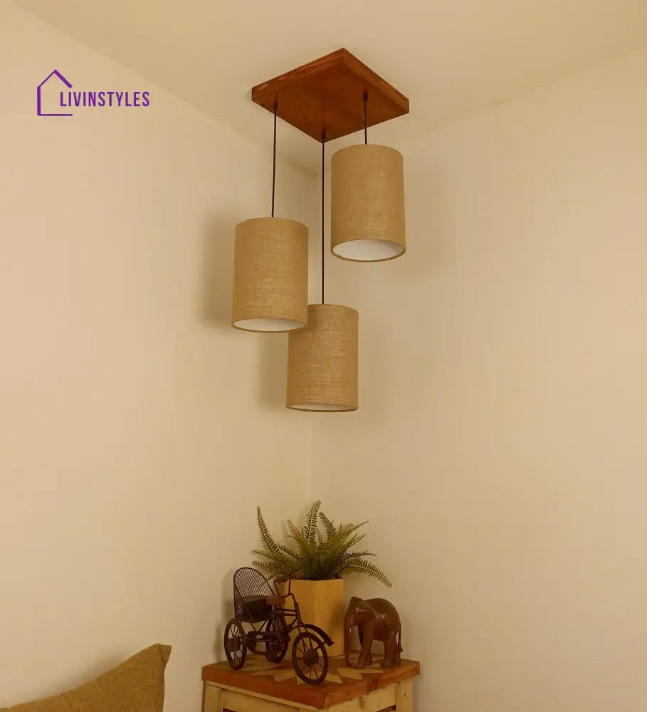 Elementary Brown Wooden Cluster Hanging Lamp Lamps