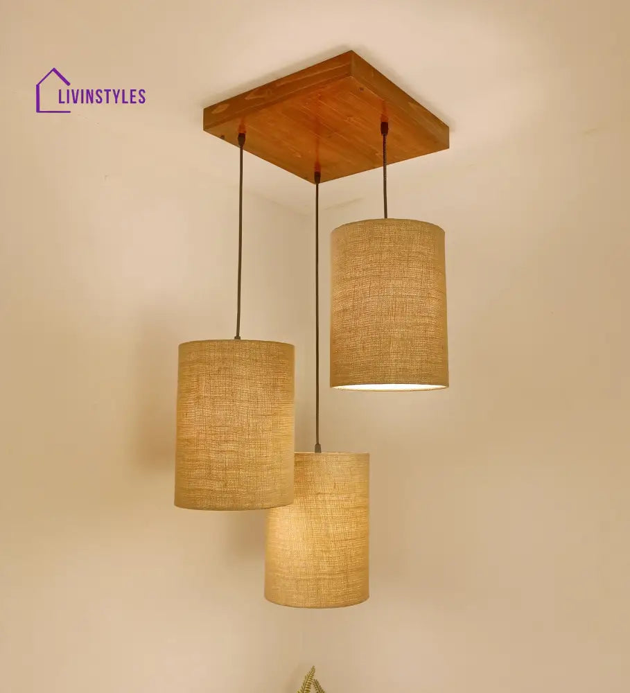 Elementary Brown Wooden Cluster Hanging Lamp Lamps