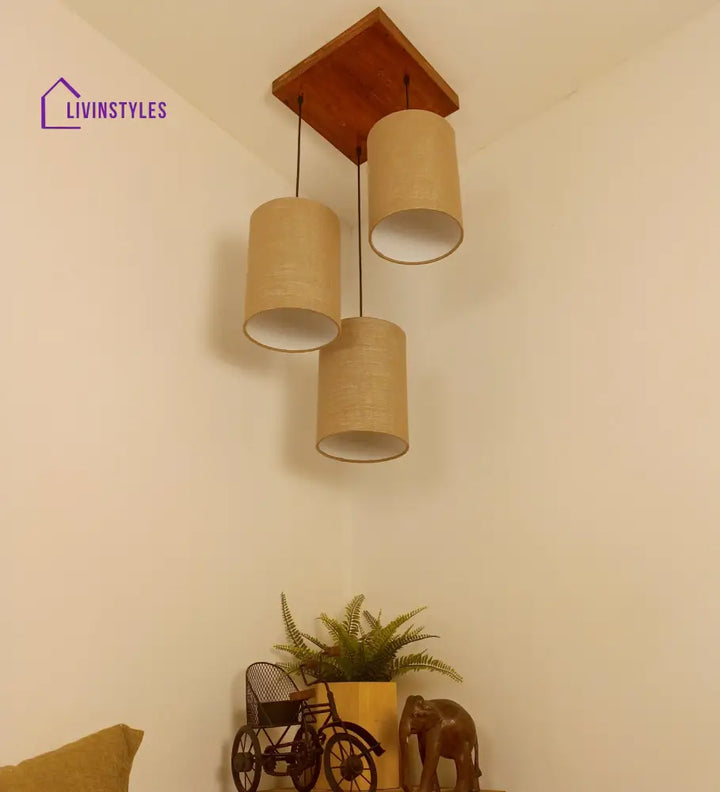 Elementary Brown Wooden Cluster Hanging Lamp Lamps