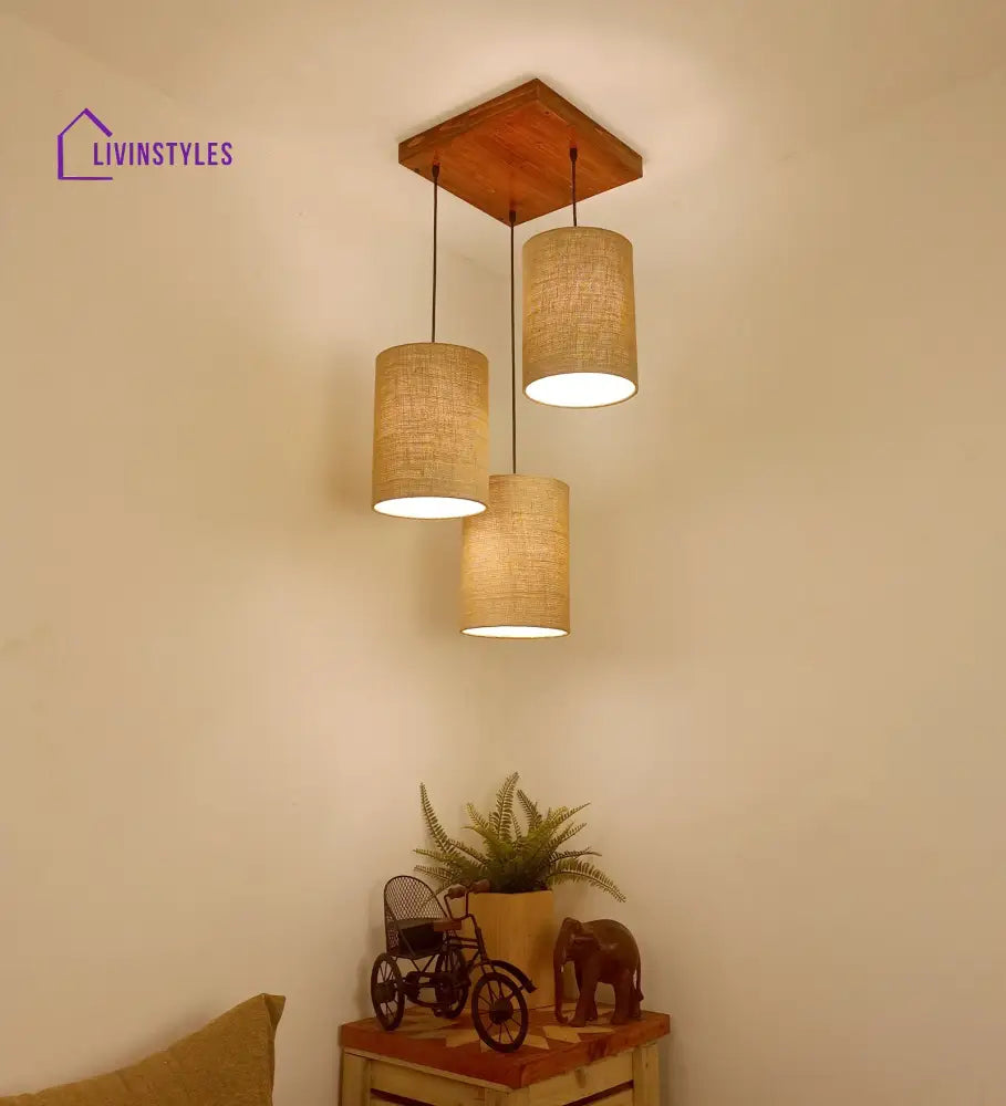 Elementary Brown Wooden Cluster Hanging Lamp Lamps