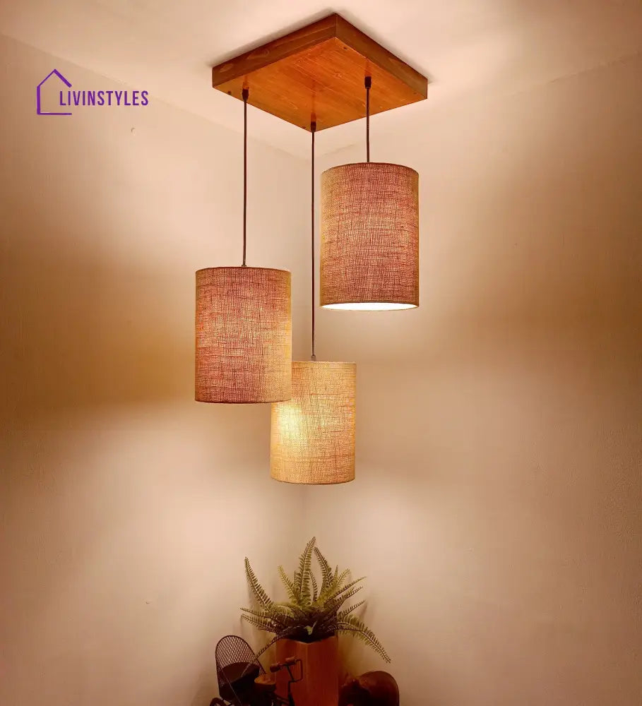 Elementary Brown Wooden Cluster Hanging Lamp Lamps