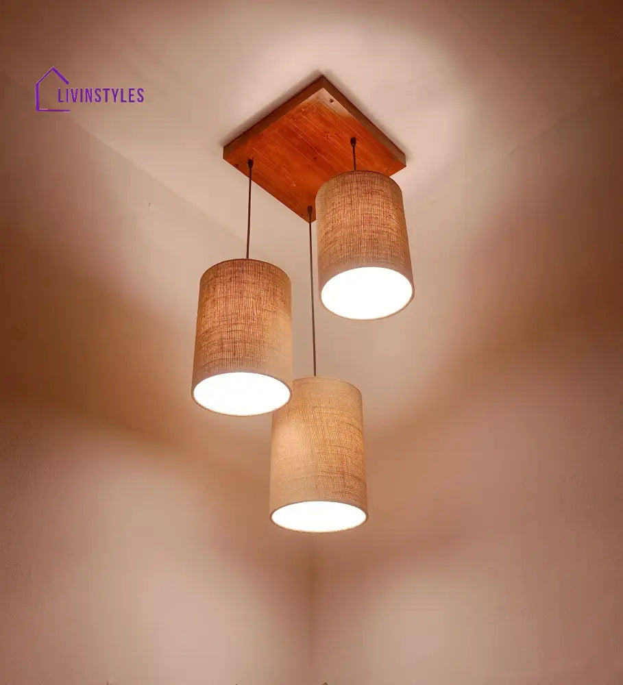 Elementary Brown Wooden Cluster Hanging Lamp Lamps