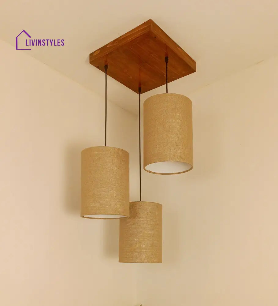 Elementary Brown Wooden Cluster Hanging Lamp Lamps