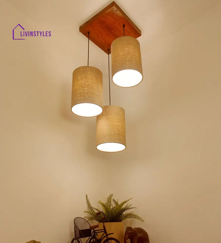 Elementary Brown Wooden Cluster Hanging Lamp Lamps