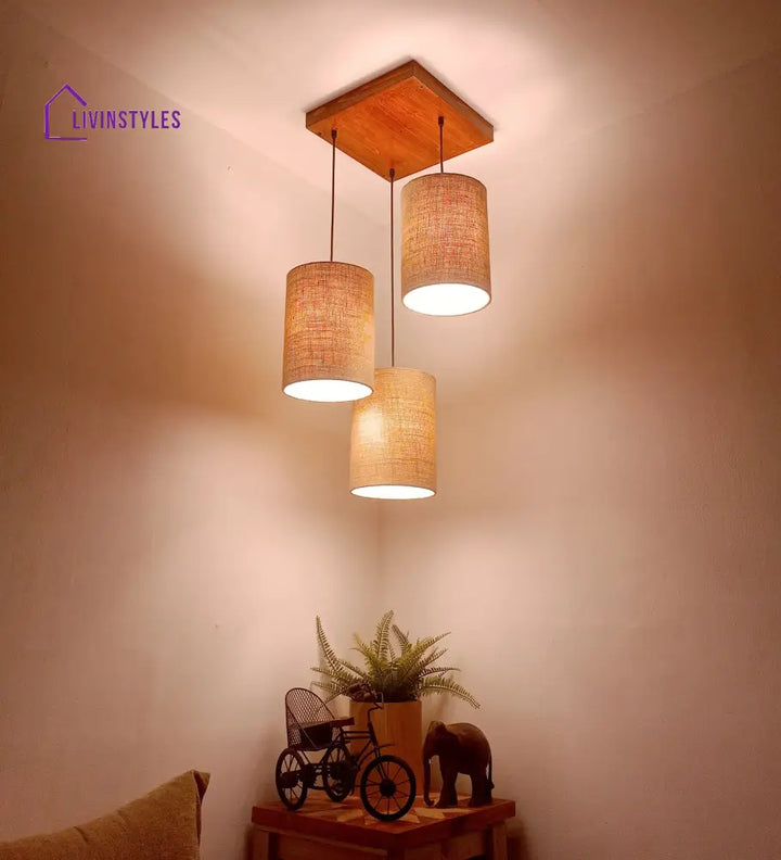 Elementary Brown Wooden Cluster Hanging Lamp Lamps