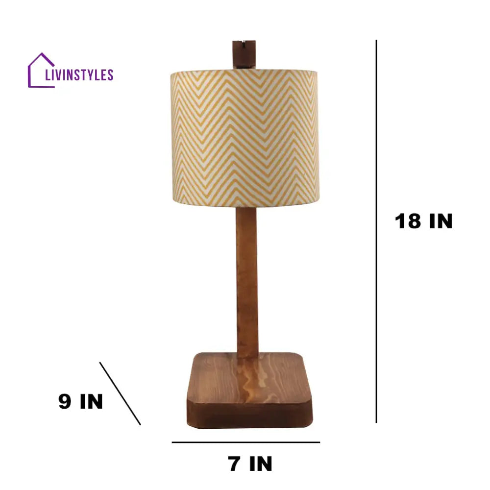 Elementary Wooden Table Lamp With Brown Base And Yellow Fabric Lampshade Lamps