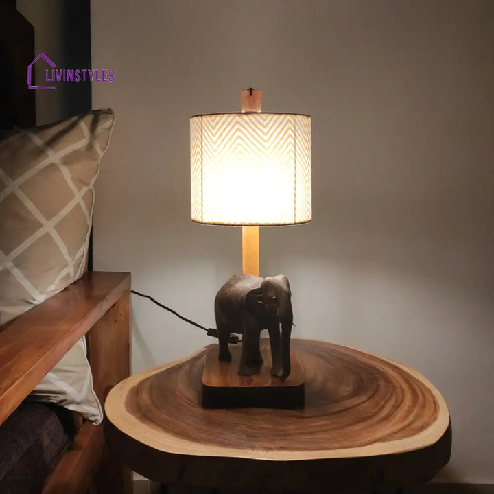 Elementary Wooden Table Lamp With Brown Base And Yellow Fabric Lampshade Lamps