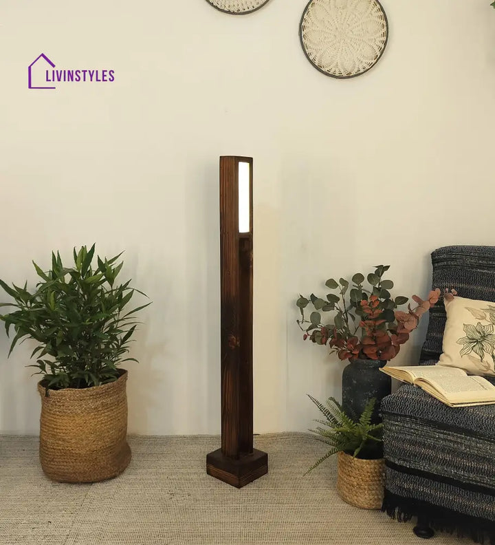 Elevar Wooden Led Floor Lamp With Brown Base Lamps