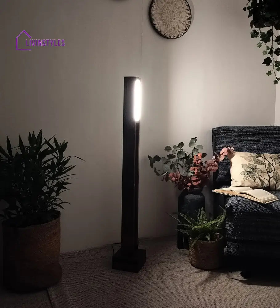 Elevar Wooden Led Floor Lamp With Brown Base Lamps