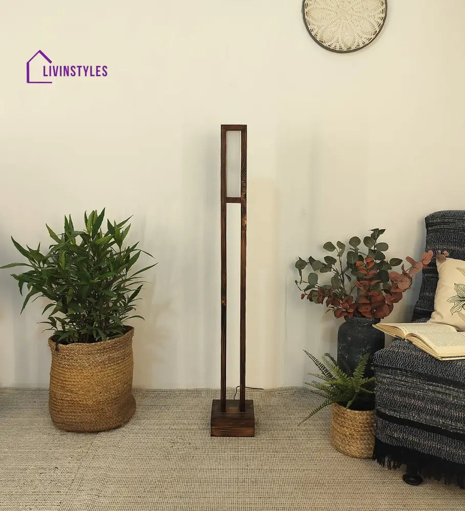 Elevar Wooden Led Floor Lamp With Brown Base Lamps