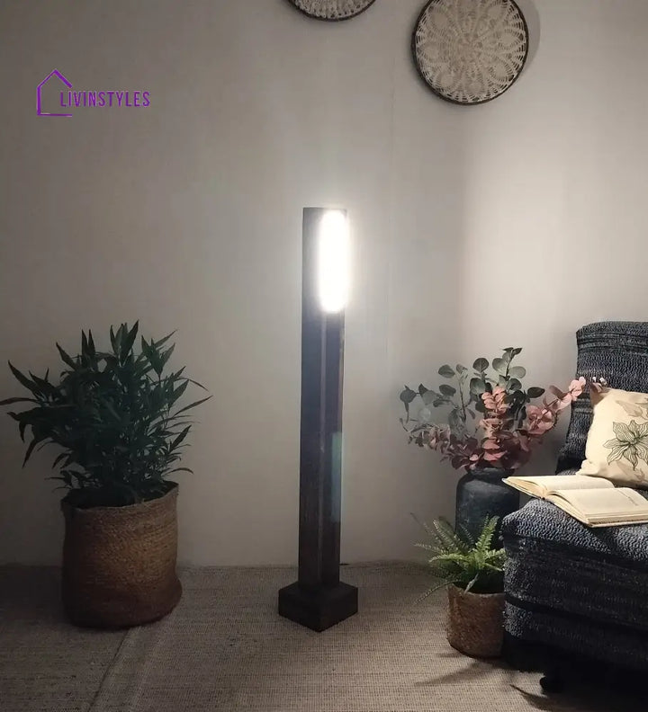 Elevar Wooden Led Floor Lamp With Brown Base Lamps