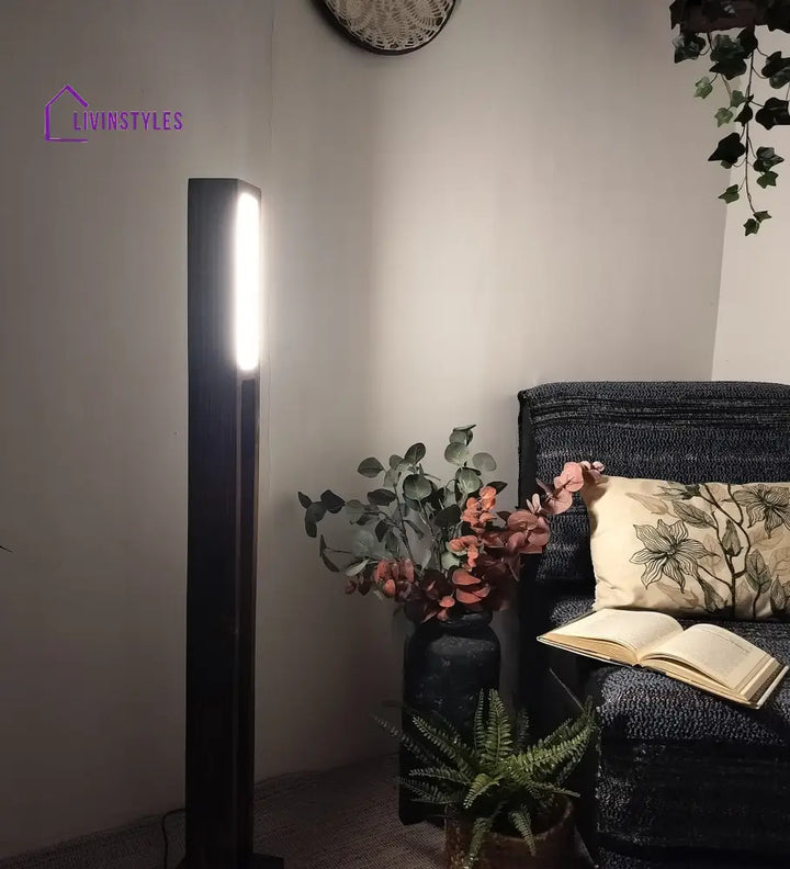 Elevar Wooden Led Floor Lamp With Brown Base Lamps