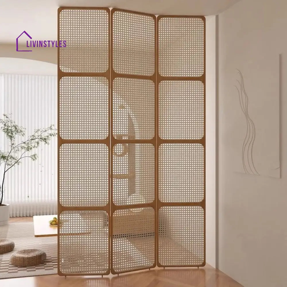 Elowen Wooden and Cane Weaving Room Partition for Living Room