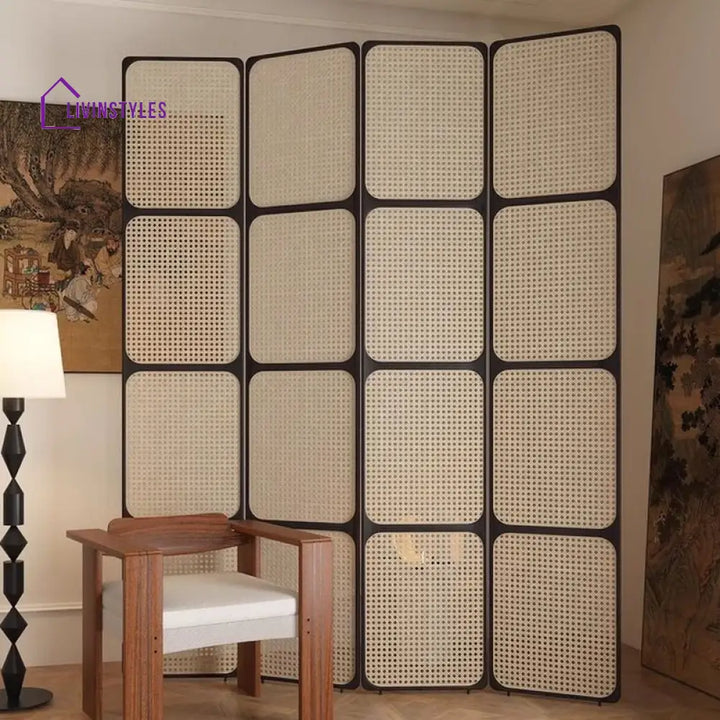 Elowen Wooden and Cane Weaving Room Partition for Living Room