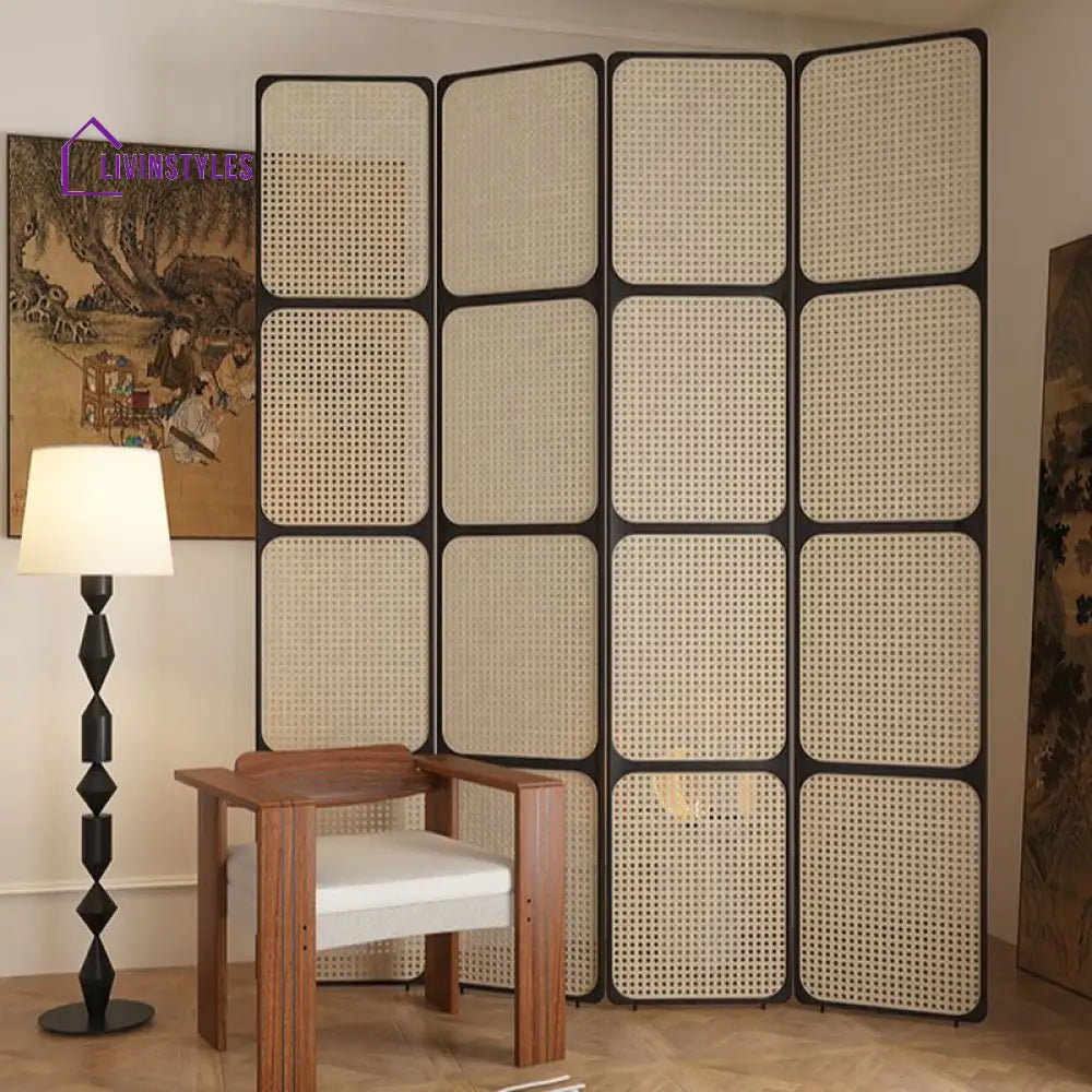 Elowen Wooden and Cane Weaving Room Partition for Living Room