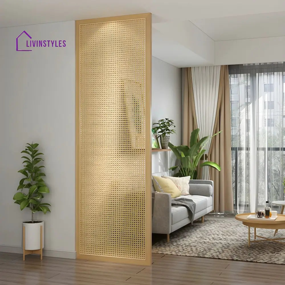 Elysia Wooden and Cane Weaving Room Partition for Living Room