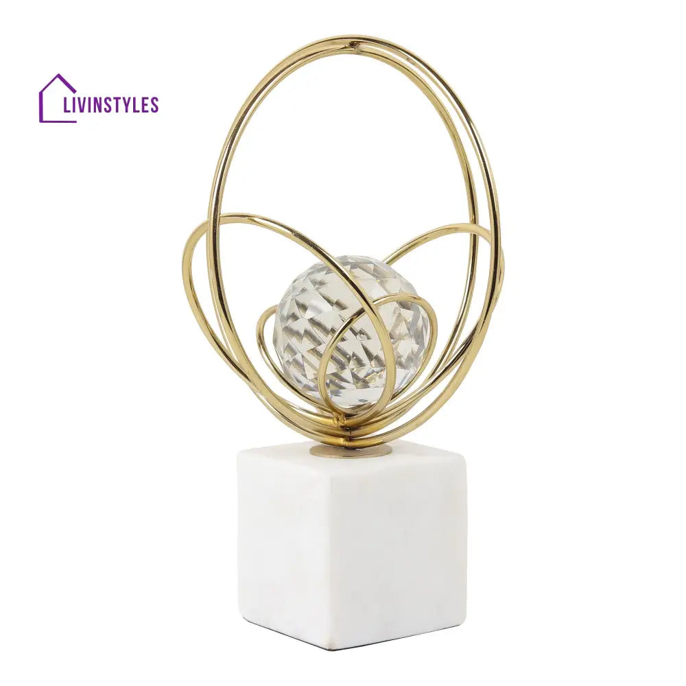 Elysian Gold Rings Crystal Ball Sculpture Table Decor