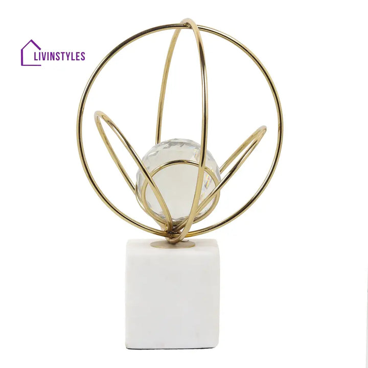 Elysian Gold Rings Crystal Ball Sculpture Table Decor