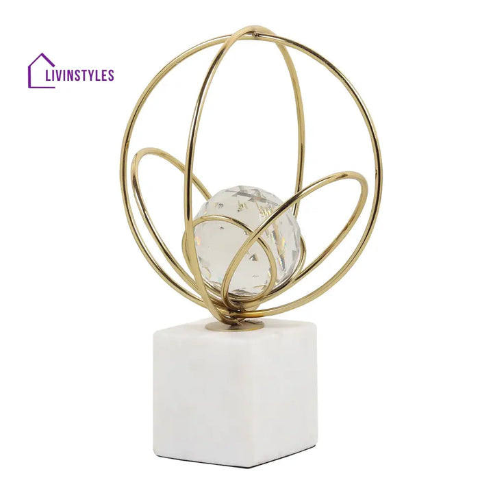 Elysian Gold Rings Crystal Ball Sculpture Table Decor