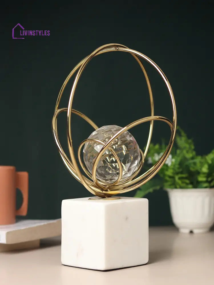 Elysian Gold Rings Crystal Ball Sculpture Table Decor