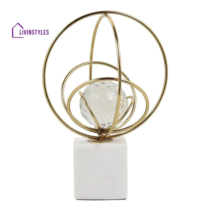 Elysian Gold Rings Crystal Ball Sculpture Table Decor