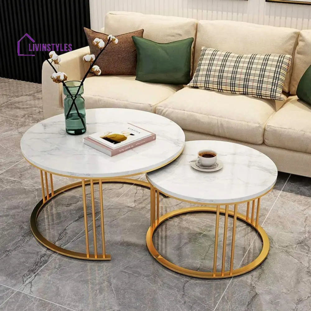 Ember Round Metal And Marble Coffee Table Set Tables
