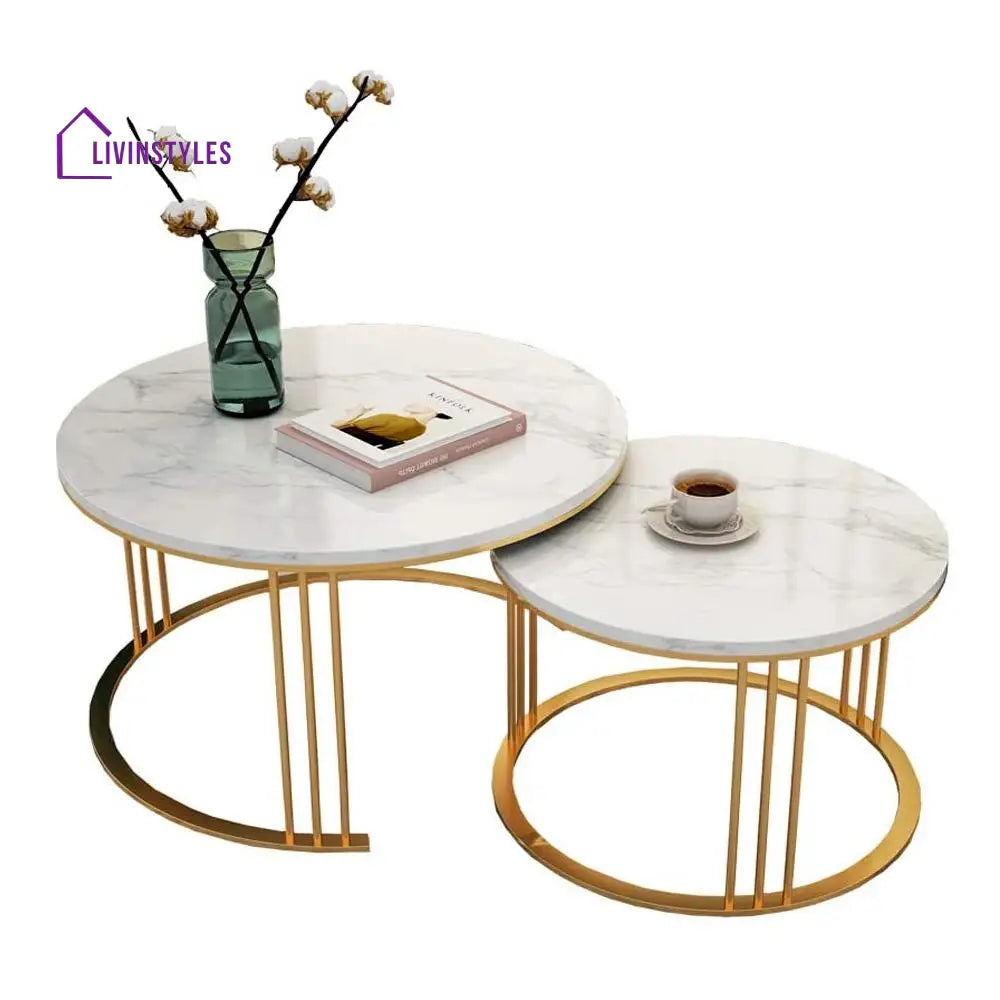 Ember Round Metal And Marble Coffee Table Set Tables