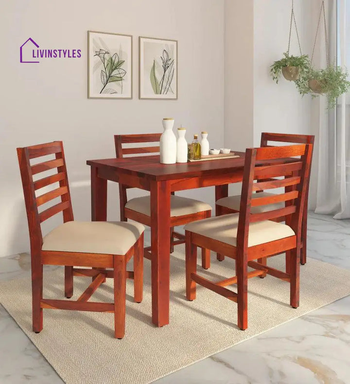 Emelyan Sheesham Wood 4 Seater Dining Set In Honey Finish Dining Set