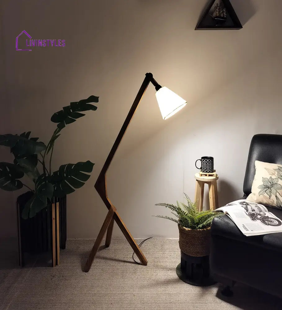 Emphasis Wooden Floor Lamp With Brown Base And Beige Fabric Lampshade Lamps