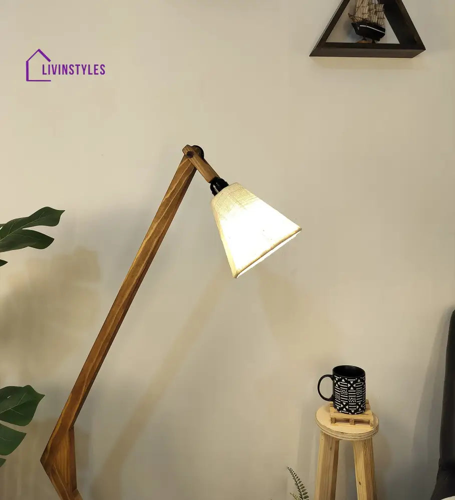 Emphasis Wooden Floor Lamp With Brown Base And Beige Fabric Lampshade Lamps