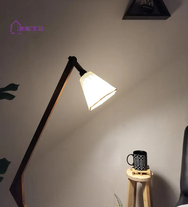 Emphasis Wooden Floor Lamp With Brown Base And Beige Fabric Lampshade Lamps