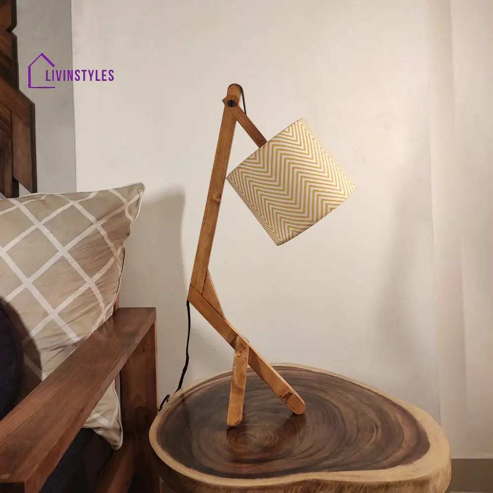 Emphasis Wooden Table Lamp With Brown Base And Yellow Fabric Lampshade Lamps