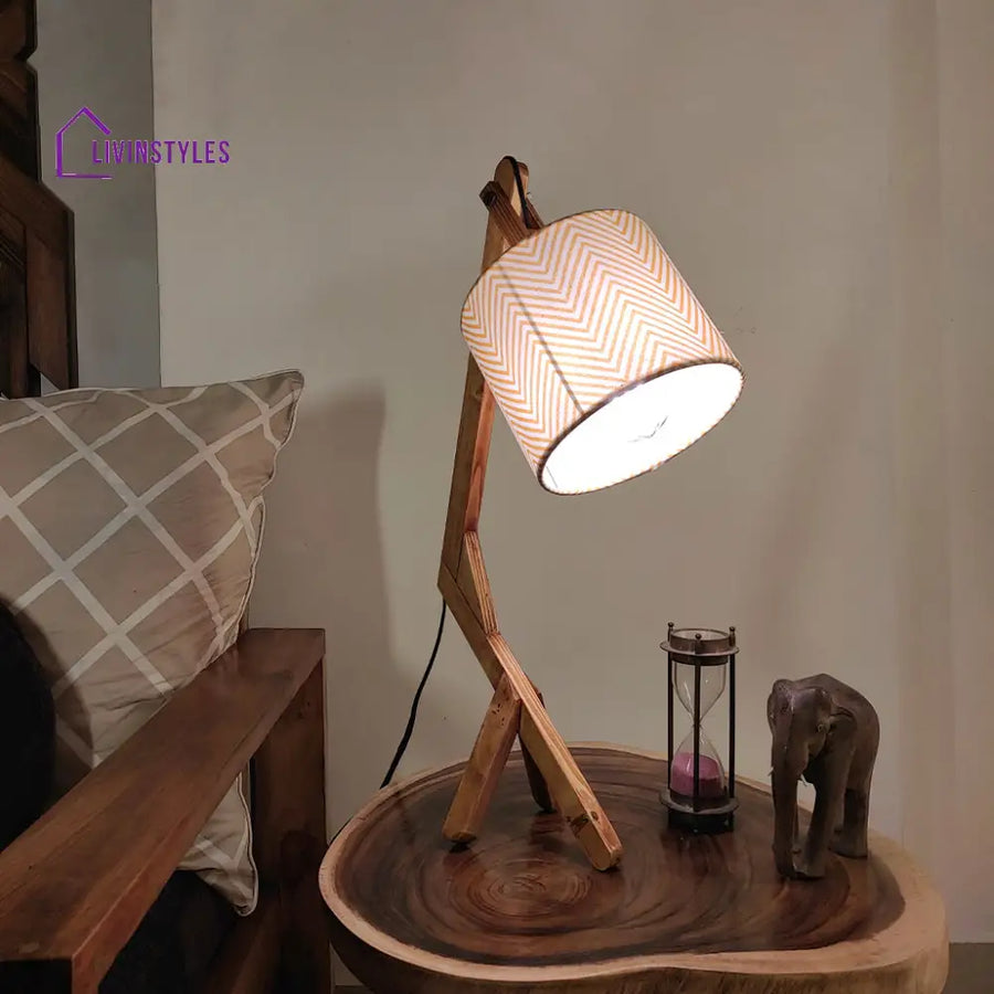 Emphasis Wooden Table Lamp With Brown Base And Yellow Fabric Lampshade Lamps