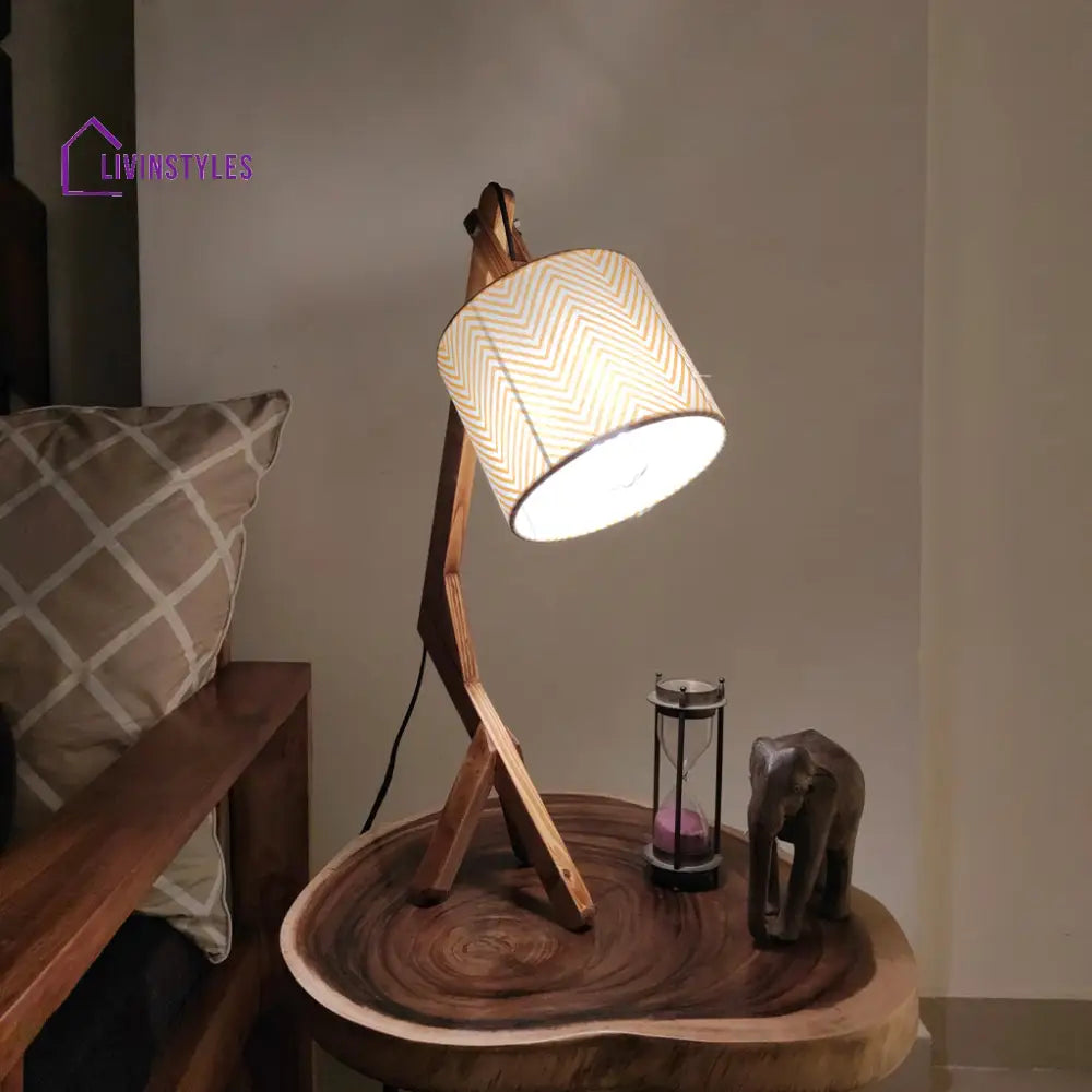 Emphasis Wooden Table Lamp With Brown Base And Yellow Fabric Lampshade Lamps