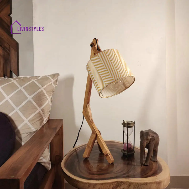 Emphasis Wooden Table Lamp With Brown Base And Yellow Fabric Lampshade Lamps