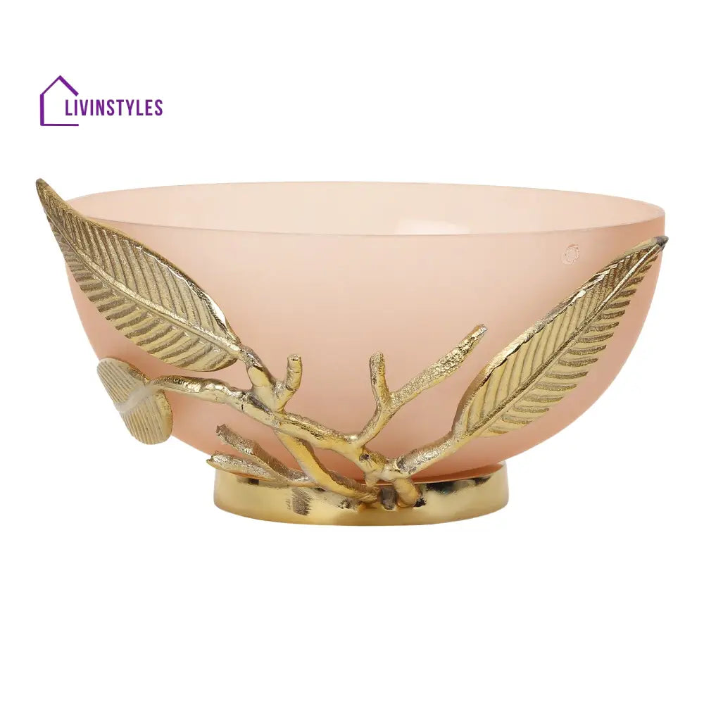 Enchanted Vine Glass Bowl In Peach & Gold Decorative Bowls