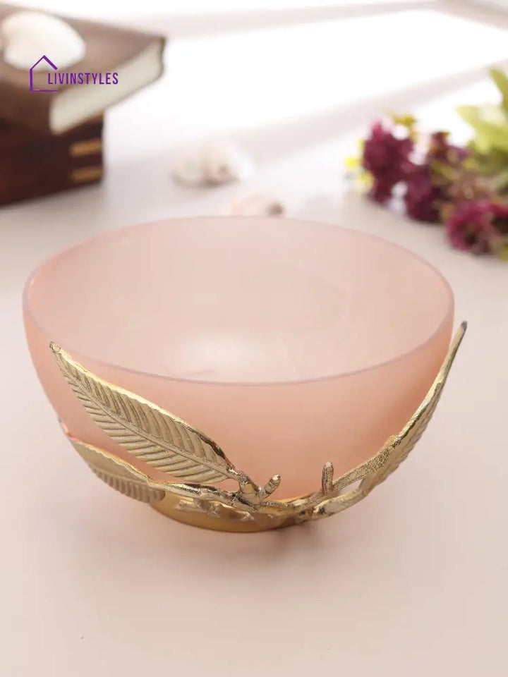 Enchanted Vine Glass Bowl In Peach & Gold Decorative Bowls