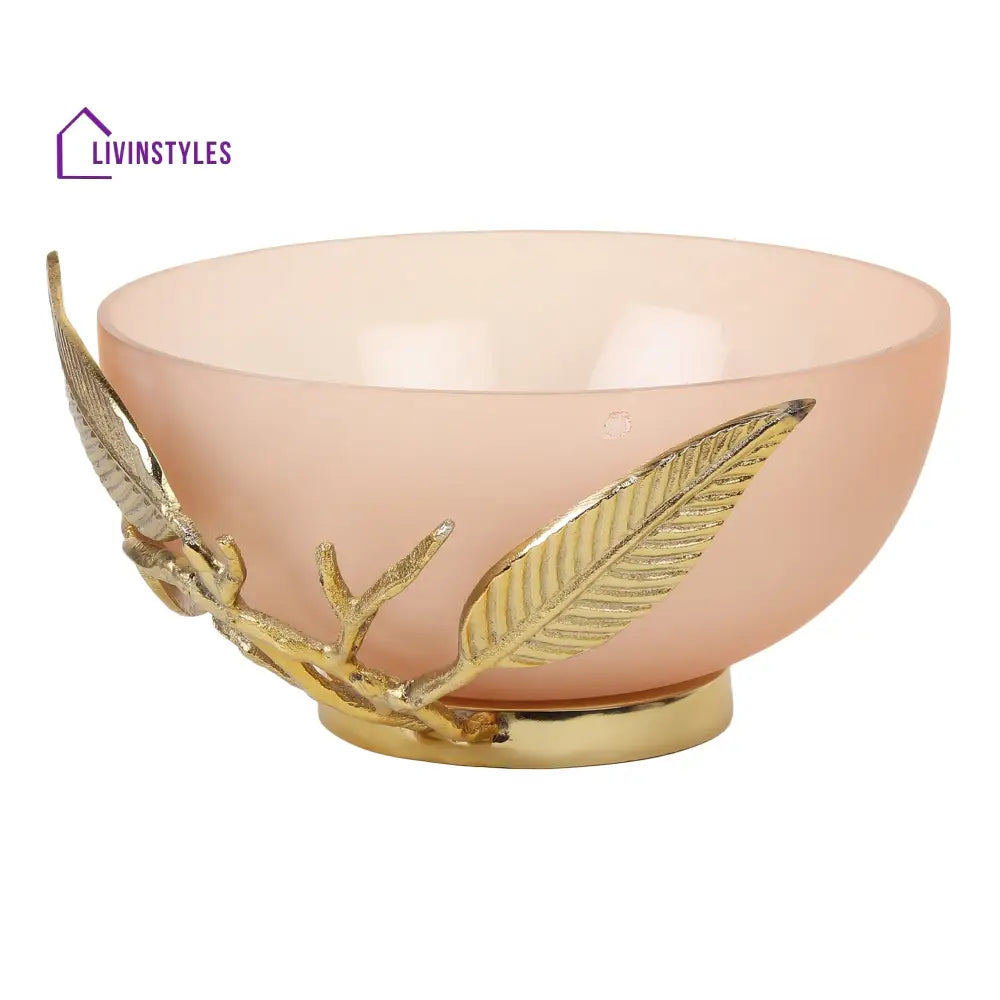 Enchanted Vine Glass Bowl In Peach & Gold Decorative Bowls