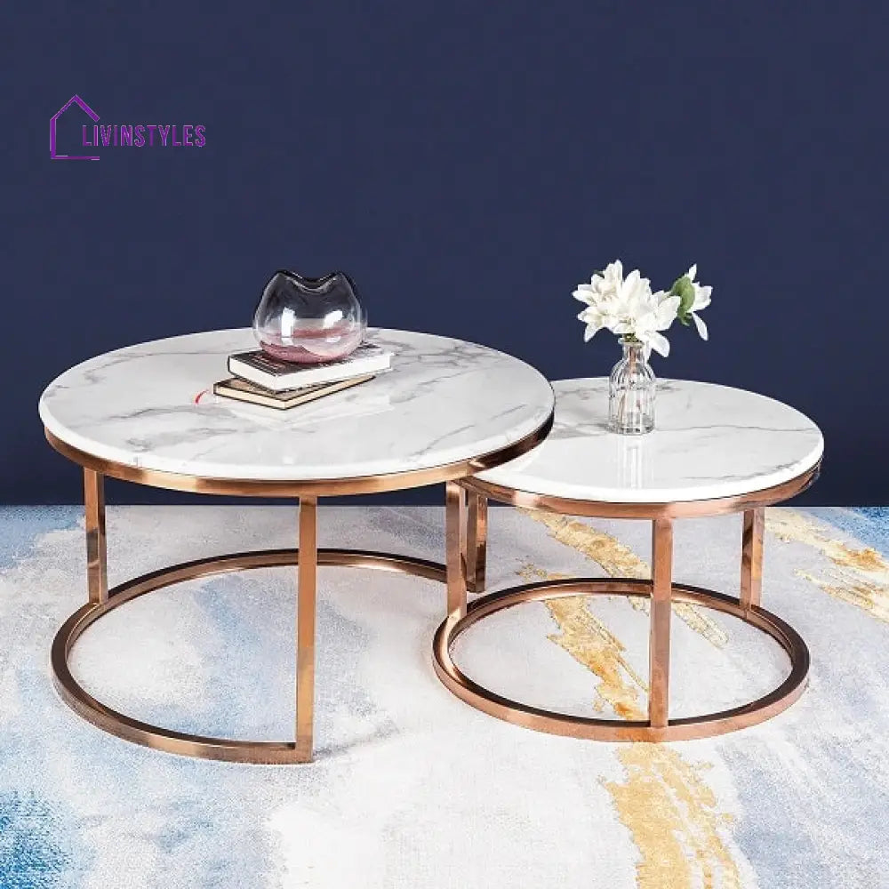 Enigma Round Marble Coffee Table Set Tables