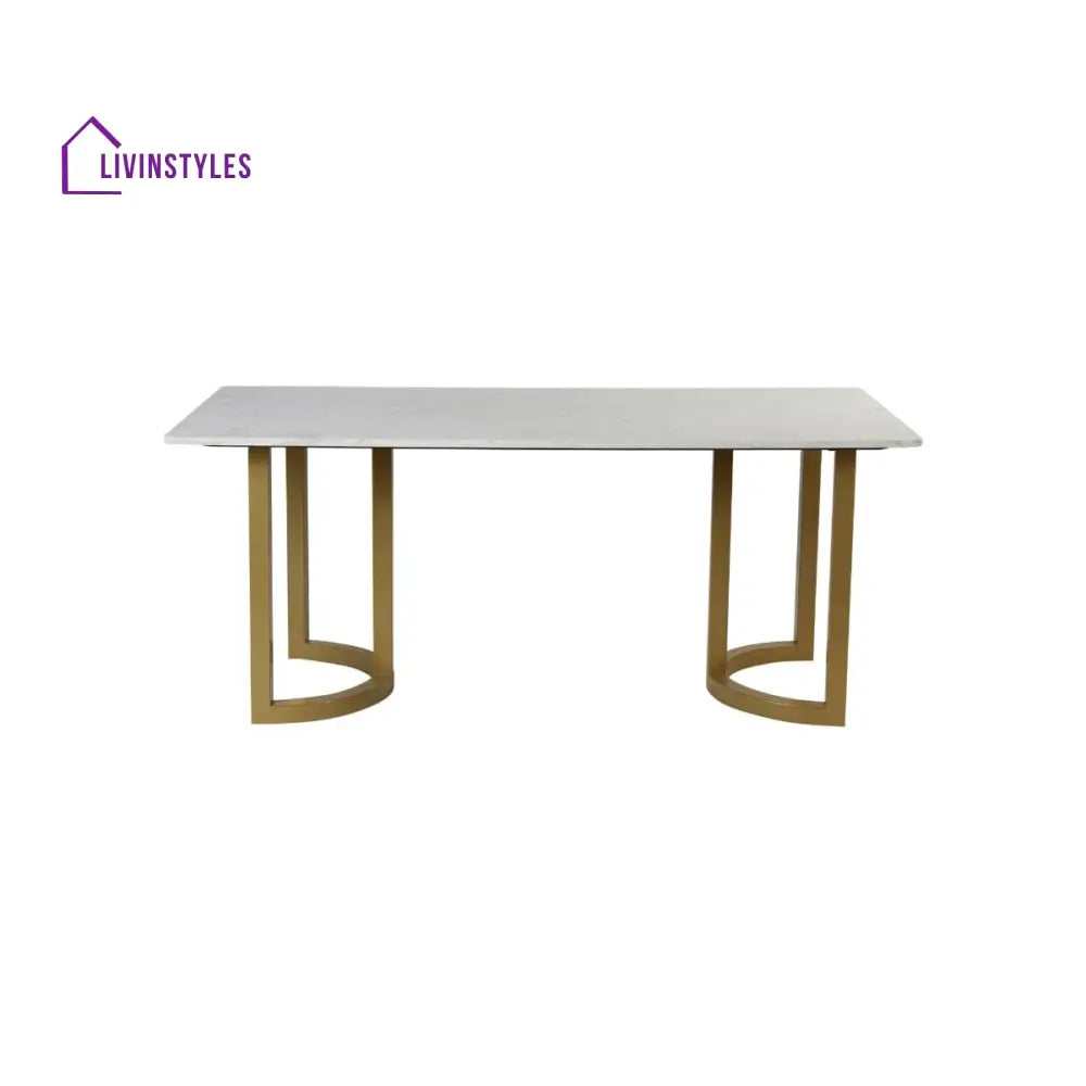 Era 6 Seater Marble Dining Table In Gold Finish