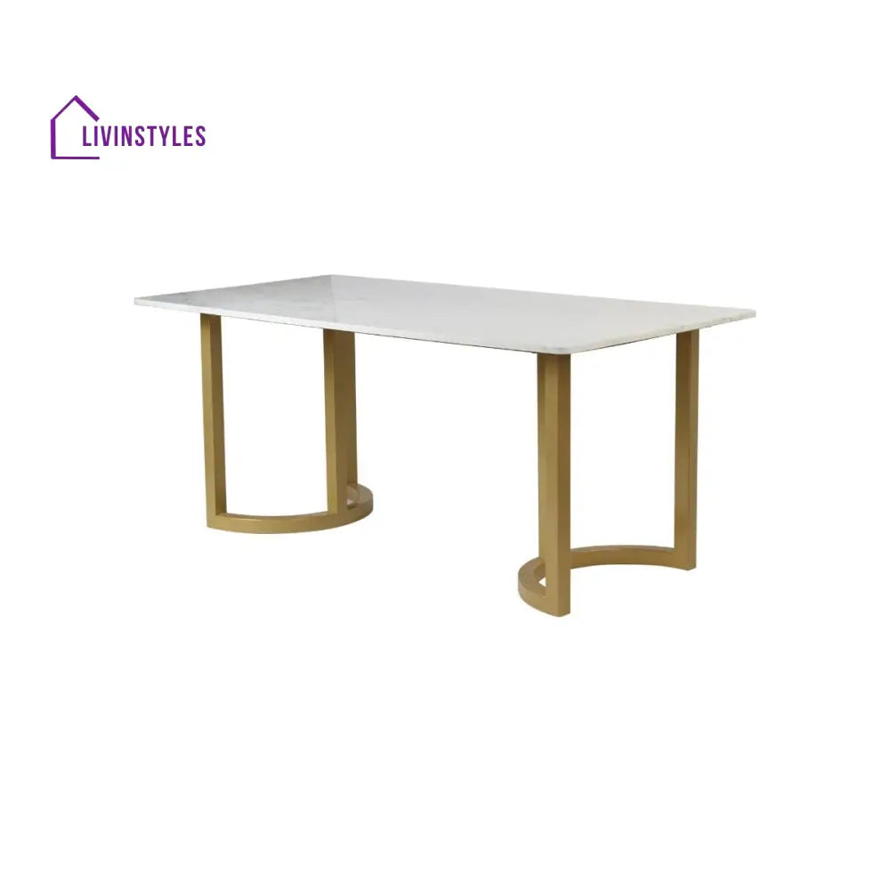 Era 6 Seater Marble Dining Table In Gold Finish