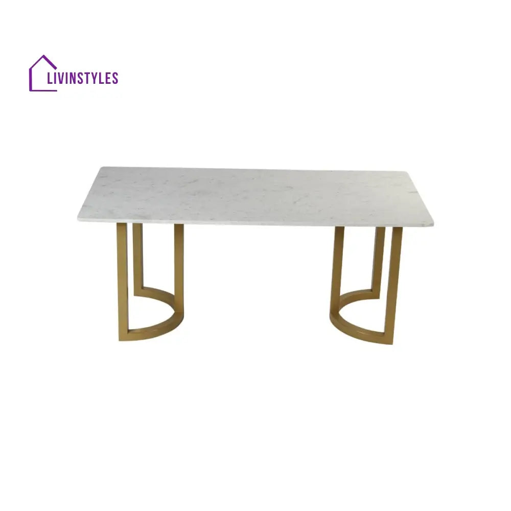 Era 6 Seater Marble Dining Table In Gold Finish