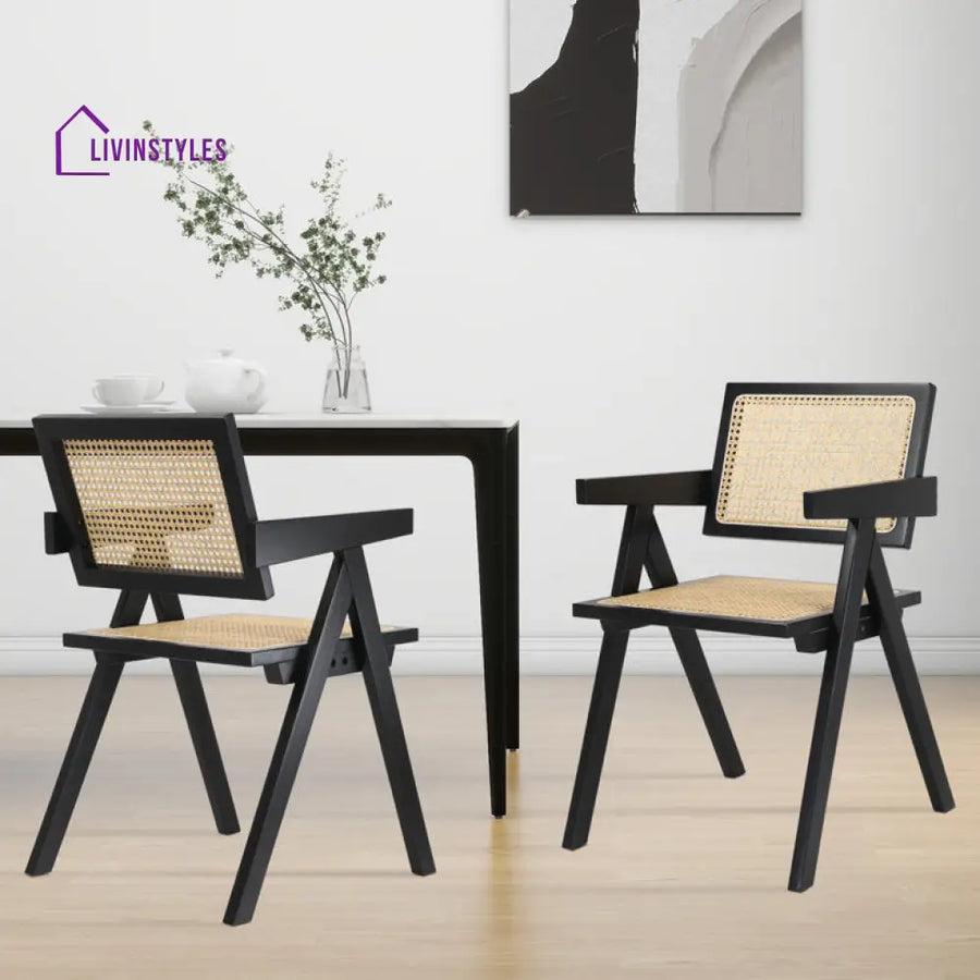 Esha Solid Wood Rattan Cane Chair Set Of 2